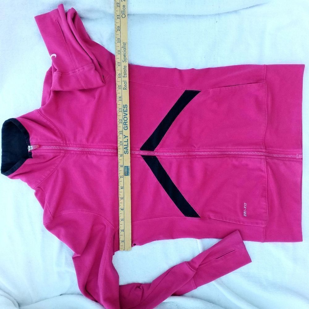 Nike Dry Fit Full Zip Running Jacket Fitness Hot Pink Black Mesh Stripe Size M - Picture 6 of 10
